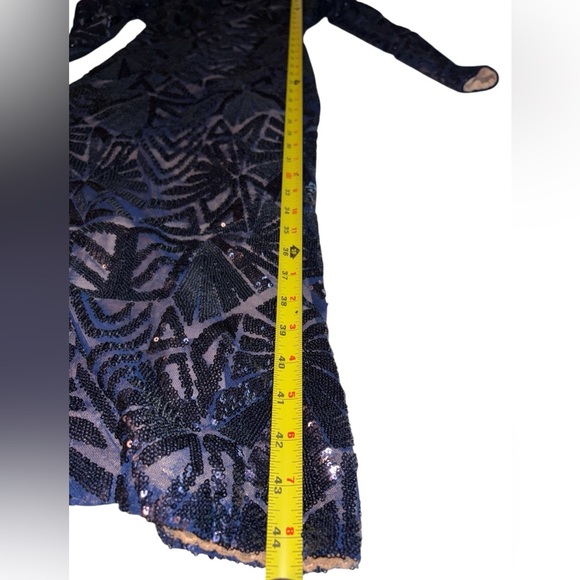 Dress The Population Nordstrom Emery Midi Dress Navy Sequin Long Sleeve Size XS - Picture 12 of 12